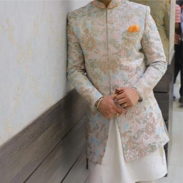 pastel floral sherwani