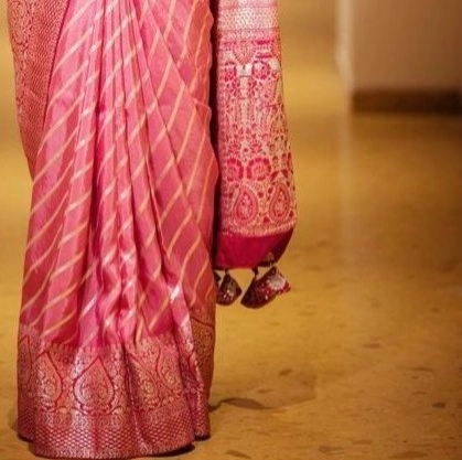 traditional pink Banarasi silk saree — 3