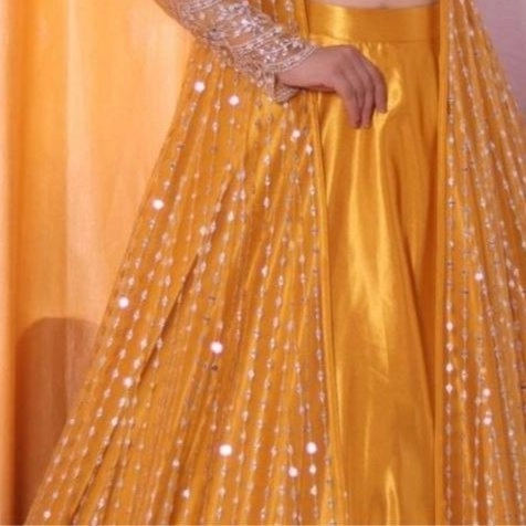 golden mirror work lehenga set — 2