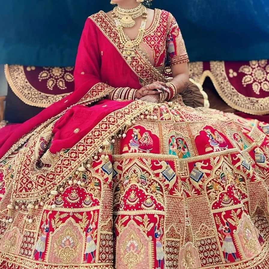 red bridal lehenga