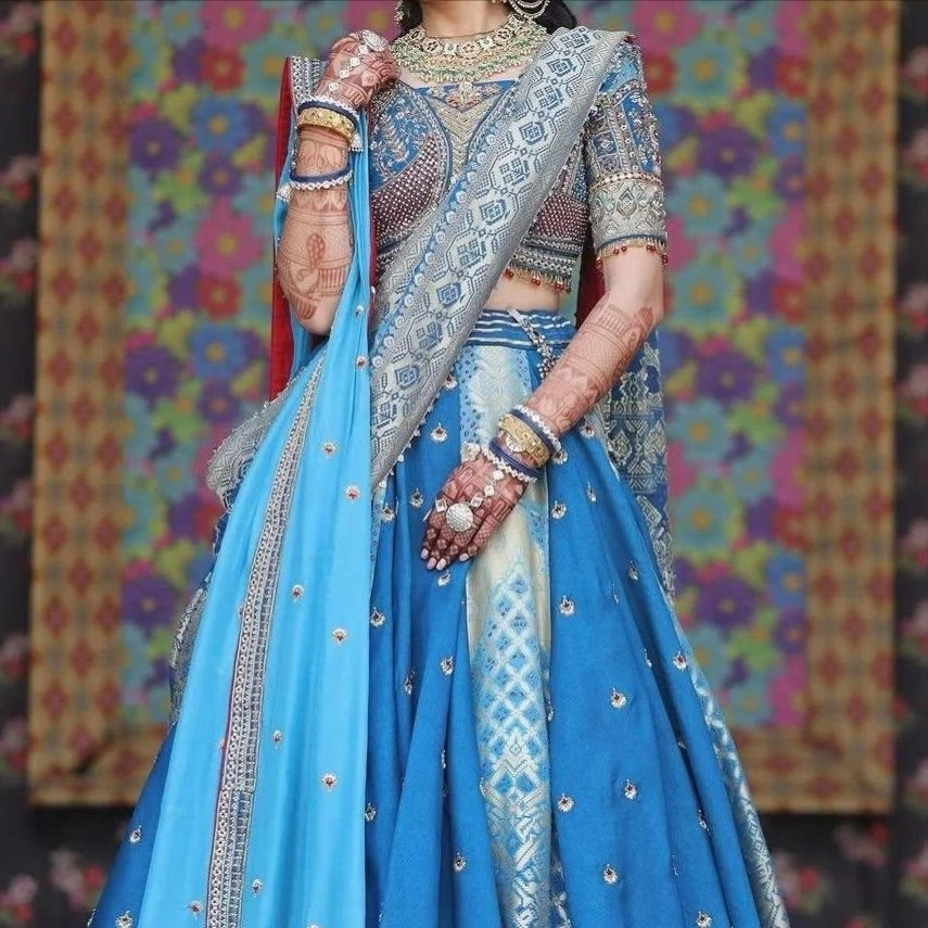 blue bridal lehenga choli