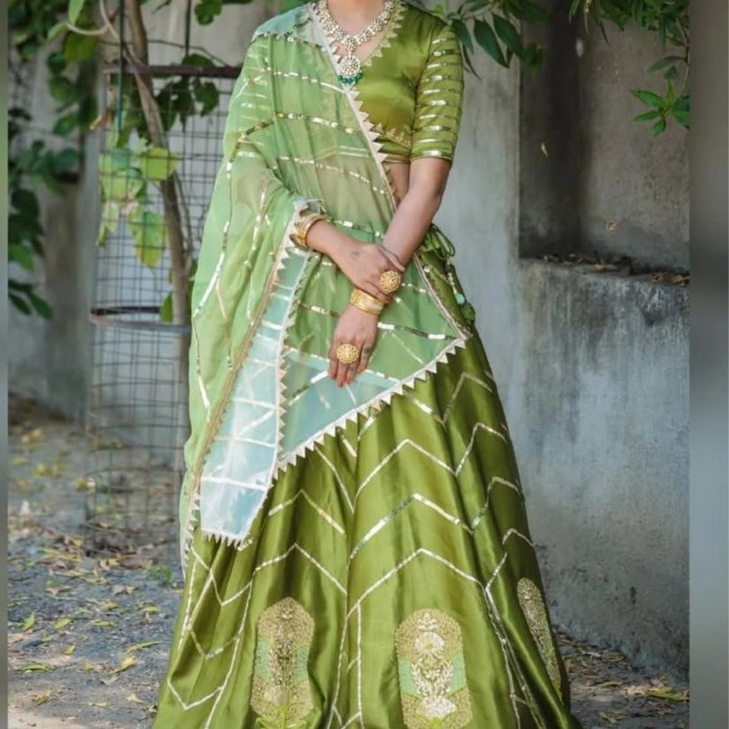 olive green traditional lehenga choli