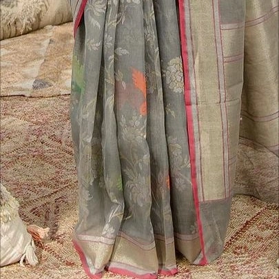 grey floral organza saree — 2