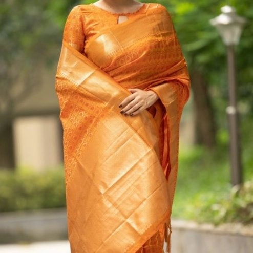 orange Kanjivaram silk saree