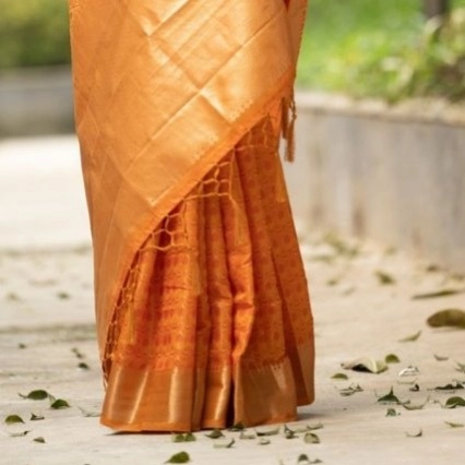 orange Kanjivaram silk saree — 2