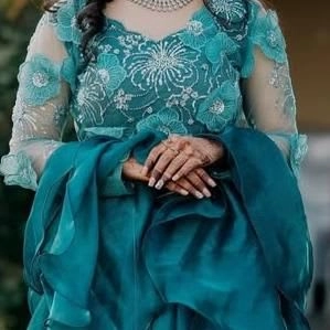 Emerald Teal Floral Embroidered Lehenga Set — 2