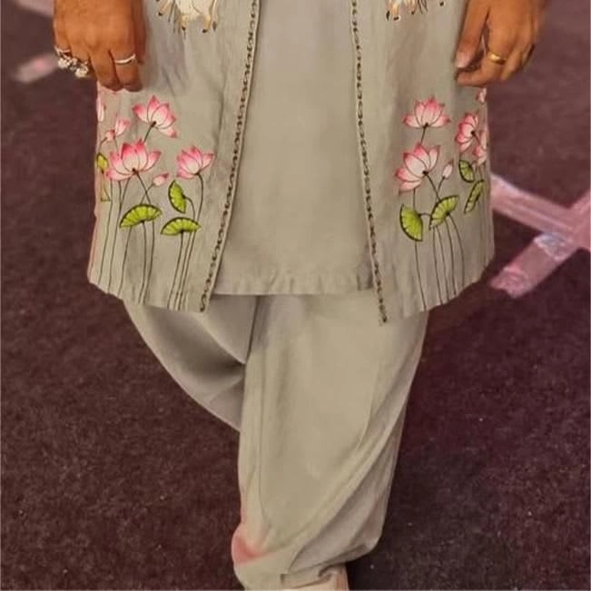 Hand-Painted Krishna Lotus Achkan Set — 3