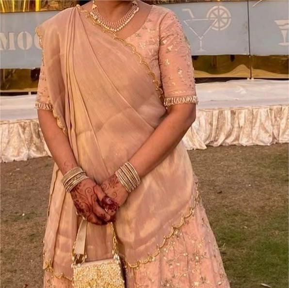 Blush Draped Lehenga Saree Set