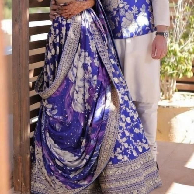 Royal Floral Wedding Lehenga and Printed Sherwani Couple Set — 3