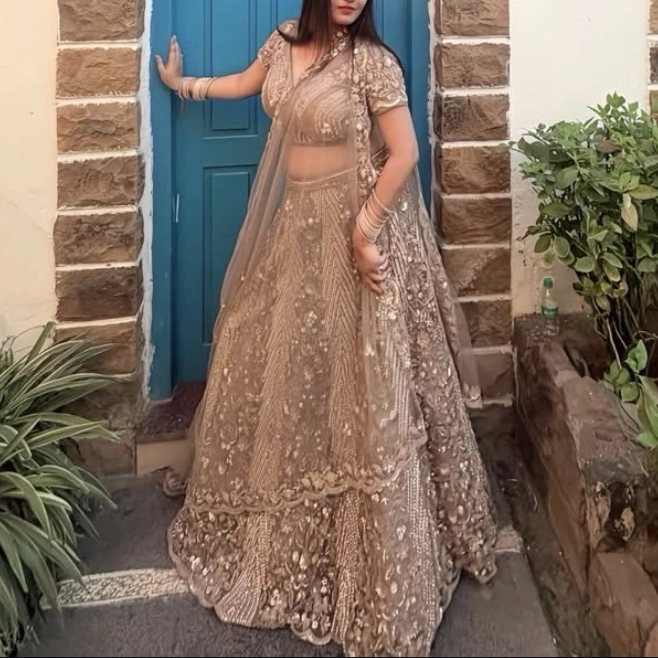 Champagne Gold Heavy Embroidered Designer Lehenga Choli with Dupatta — 2