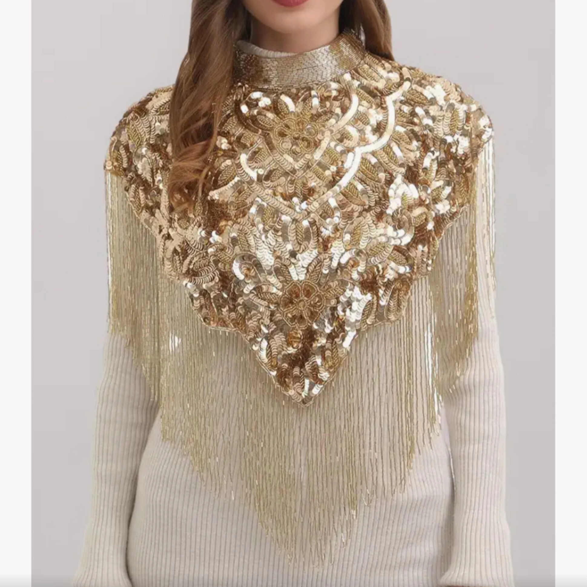 EDCO Women Net Hand Beaded Embroidered Cape Shrug, — 2